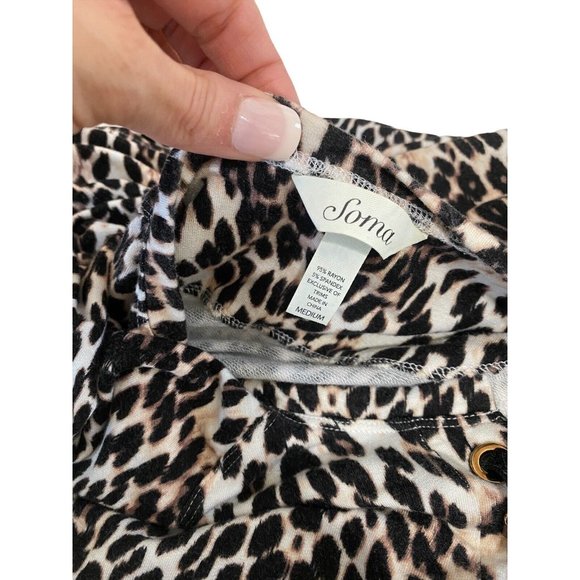 Soma‎ Women's MEDIUM Blouse French Terry Lace-up Sweatshirt Mirrored Cat Taupe - Picture 5 of 5